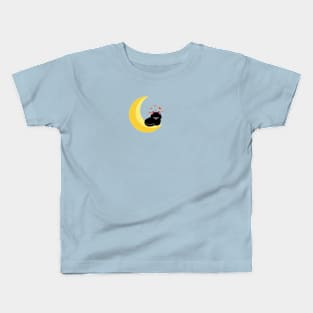 Black cat sit on crescent moon Kids T-Shirt